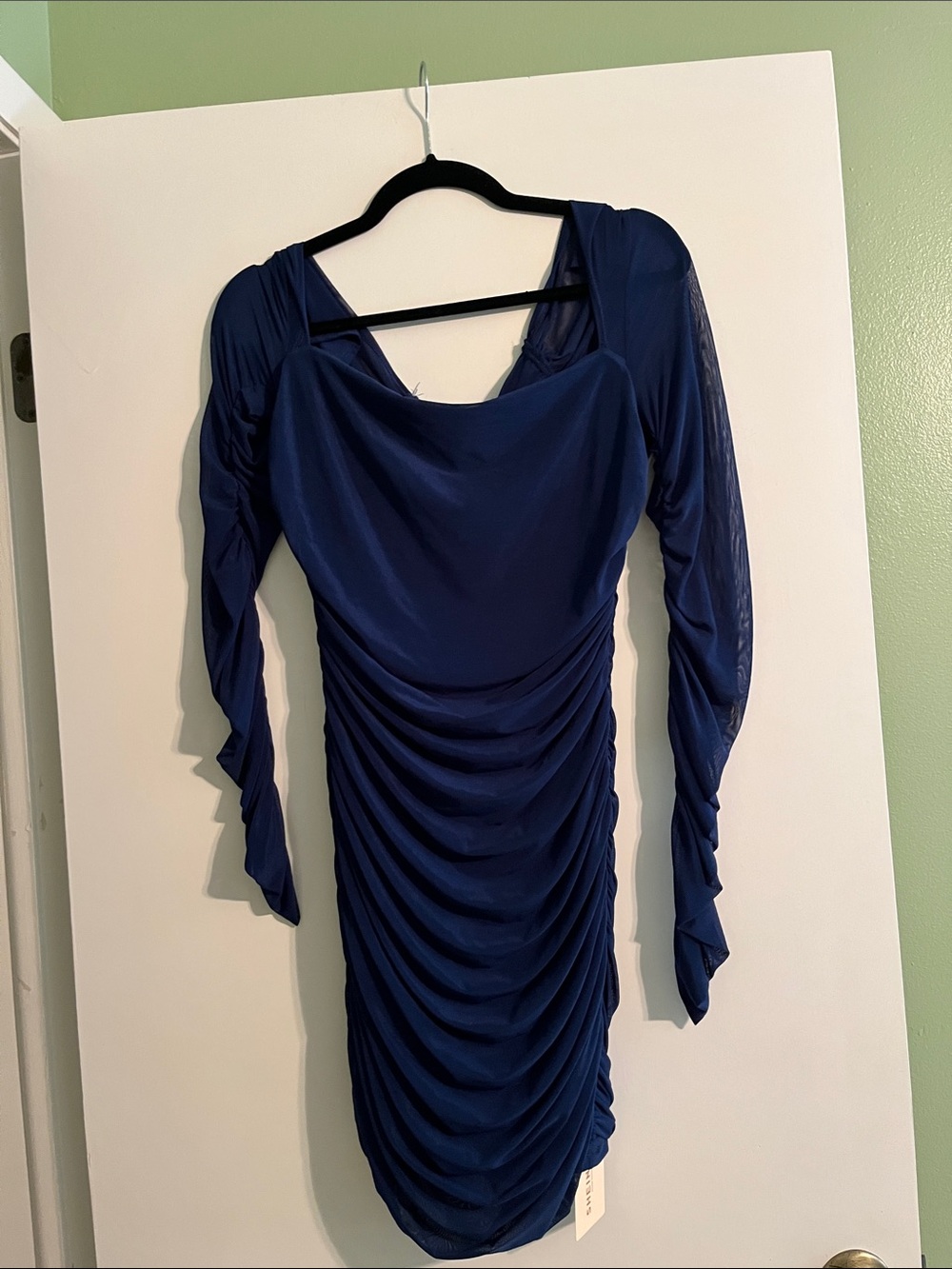 SHEIN Navy Ruched Long-Sleeve Bodycon Dress  size medium